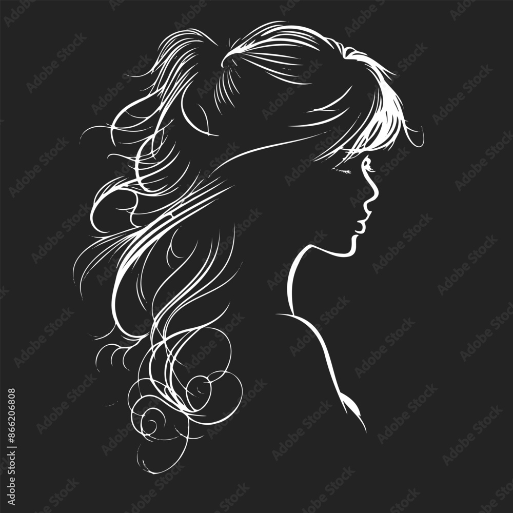 Elegant Silhouette of Woman with Flowing Hair Elegant Silhouette of Woman with Flowing Hair