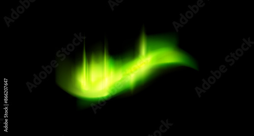 Neon green vector image of northern lights on isolated background.