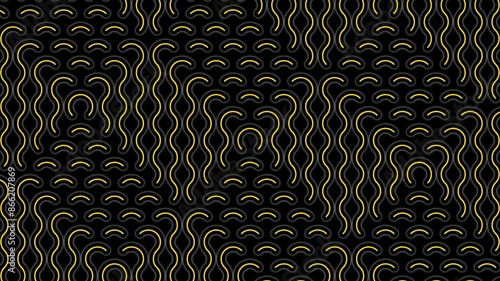 Seamless loop video of geometric shapes animation with glowing wavy arcs and lines. Abstract motion background video