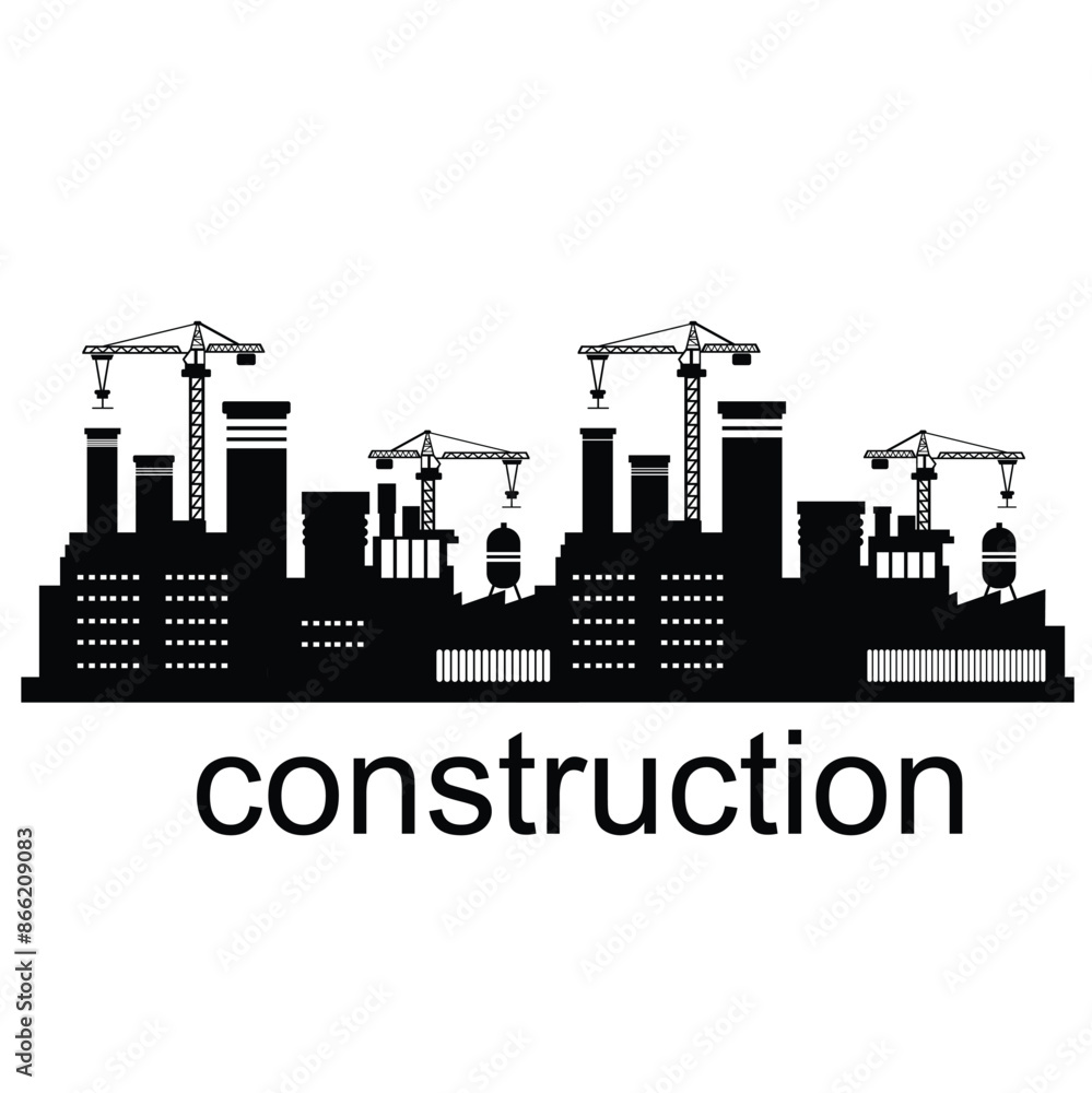 Fototapeta premium Construction site with cranes on silhouette background