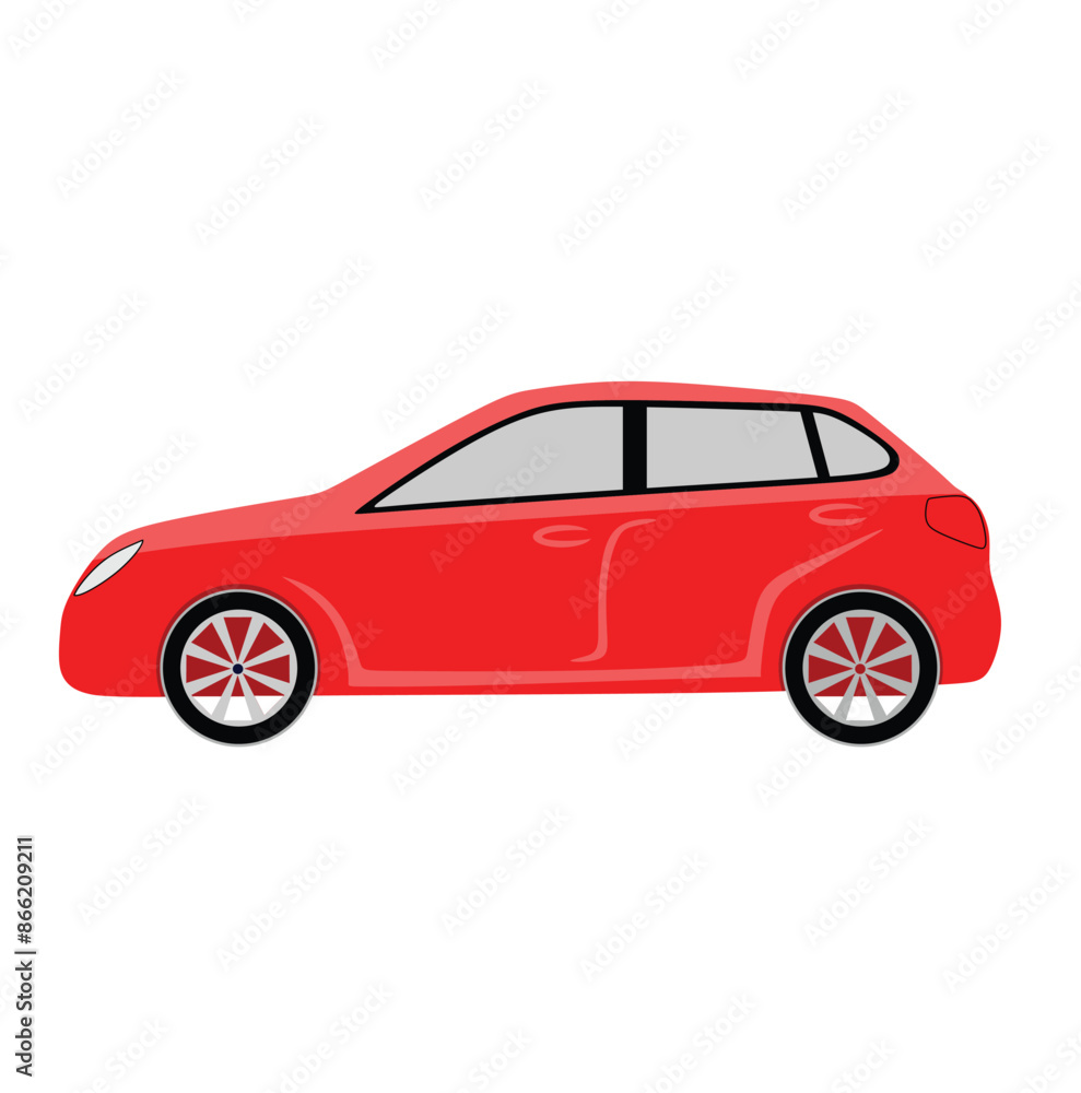Red Car Icon , Side View isolated on White Background. Usable for Automobile Logo. Flat Vector Illustration Design Template Element. Red Car Icon , Side View isolated on White Background. Usable for Automobile Logo. Flat Vector Illustration Design Template Element.