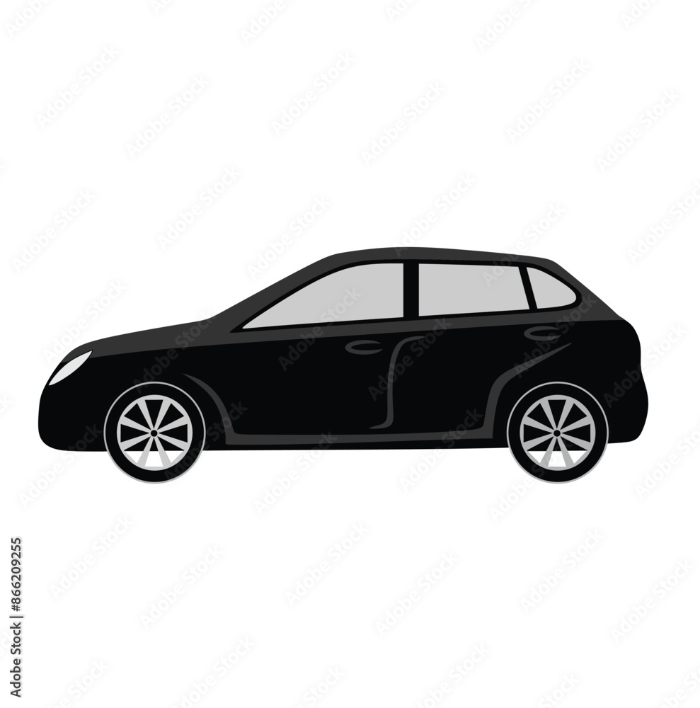 Black Car Icon , Side View isolated on White Background. Usable for Automobile Logo. Flat Vector Illustration Design Template Element. Black Car Icon , Side View isolated on White Background. Usable for Automobile Logo. Flat Vector Illustration Design Template Element.