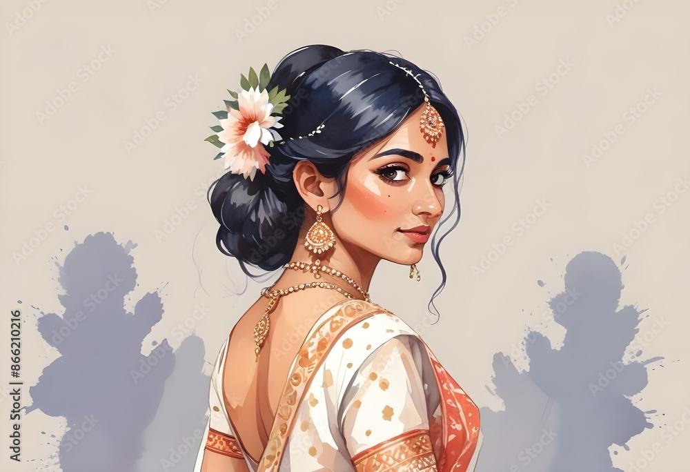 Fototapeta premium A young Indian woman in saree for wedding