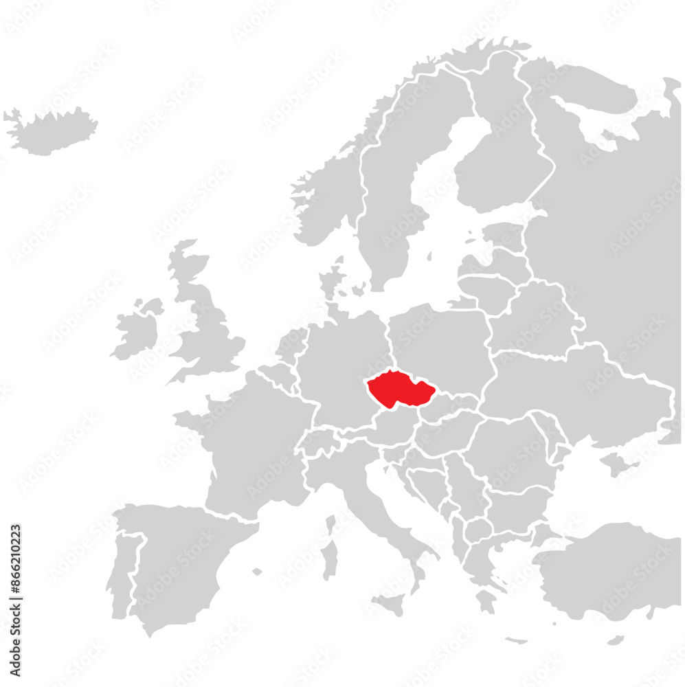 Obraz premium Map of Czech highligted with red in Europe map