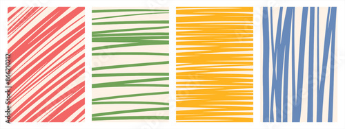 Hand drawn abstract rectangle striped text backgrounds set, collection. Diagonal, horizontal, vertical irregular hatching, uneven strokes, freehand stripes, streaks, straight dynamic artistic lines.