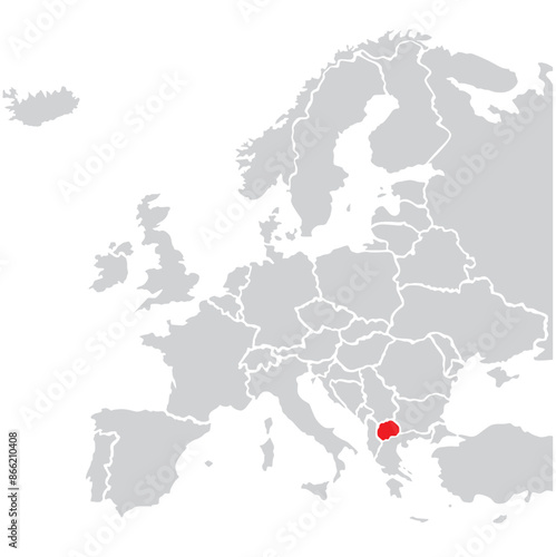 Map of North Macedonia highligted with red in Europe map photo