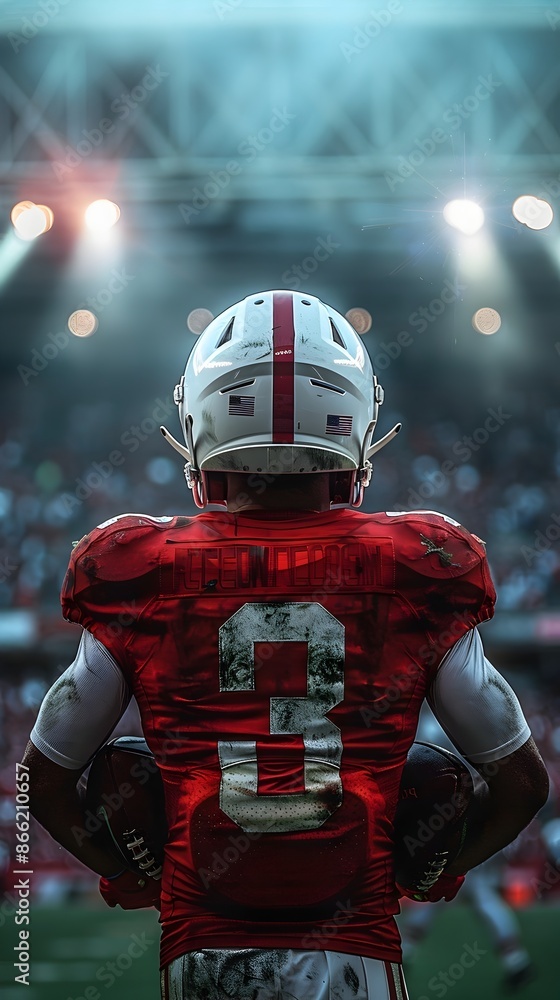 Determined Football Player in Spotlight at Stadium Prepares for Game Determined Football Player in Spotlight at Stadium Prepares for Game