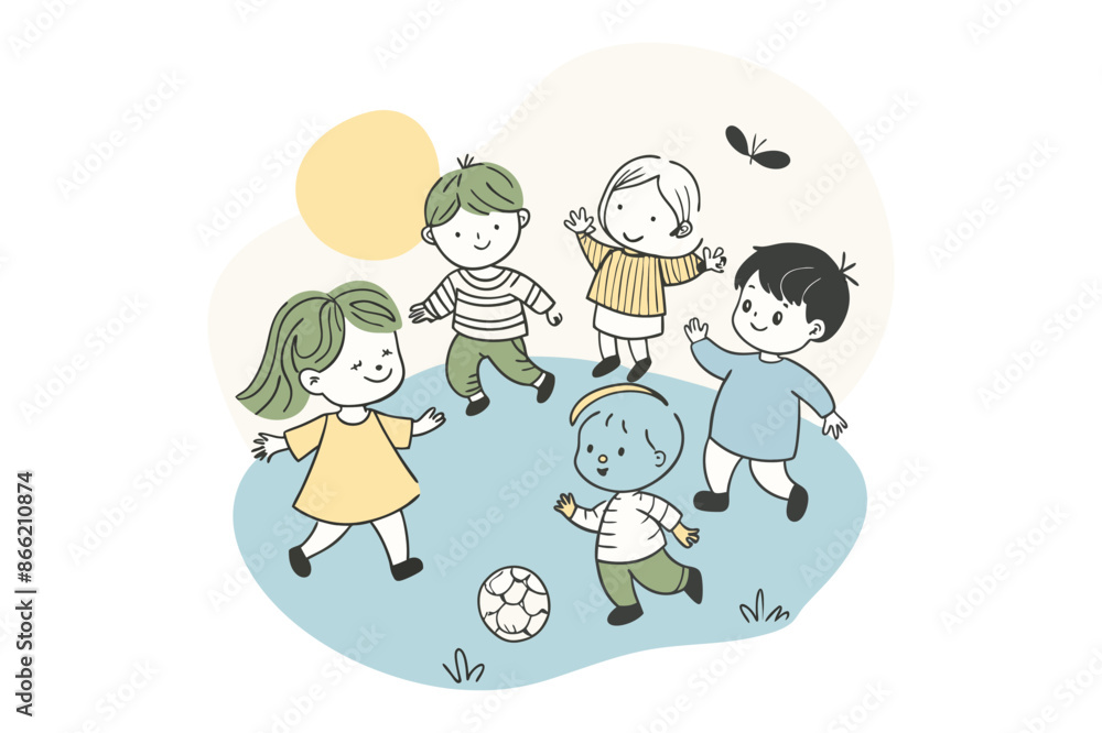 Children play football, happy girls and boys playing soccer on the lawn, at the stadium, on the city site. Children play football, happy girls and boys playing soccer on the lawn, at the stadium, on the city site.