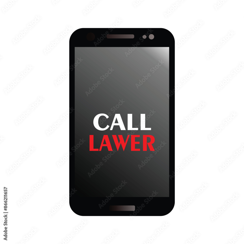 Mobile phone with black screen and Call Lawer on a white color background Mobile phone with black screen and Call Lawer on a white color background