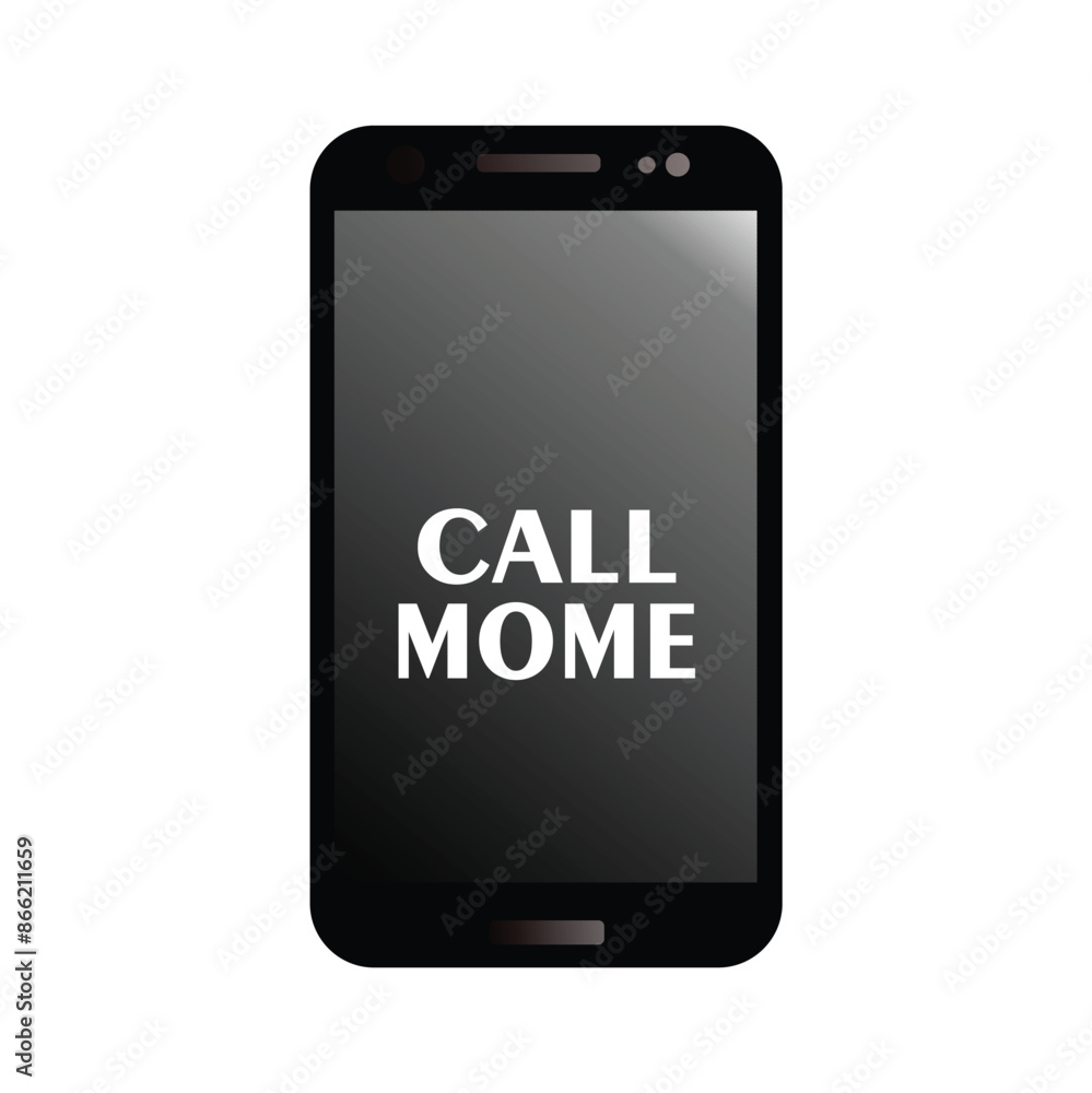 Mobile phone with black screen and Call Mome on a white color background Mobile phone with black screen and Call Mome on a white color background