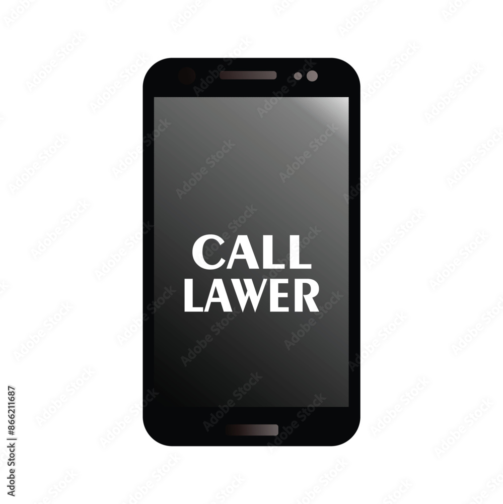 Mobile phone with black screen and Call Lawer on a white color background Mobile phone with black screen and Call Lawer on a white color background