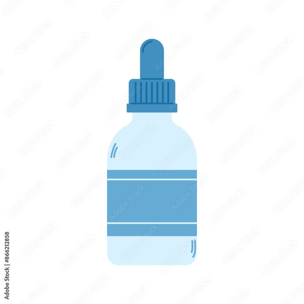 Glass bottle with serum for face or oil for skin care. Medicine bottle with remedy liquid for runny nose Glass bottle with serum for face or oil for skin care. Medicine bottle with remedy liquid for runny nose