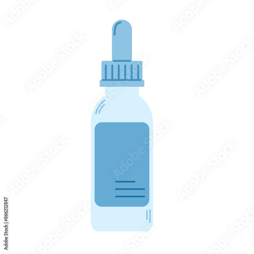 Nasal dropper bottle. Serum in container. Medicine pill pipette dropper bottle