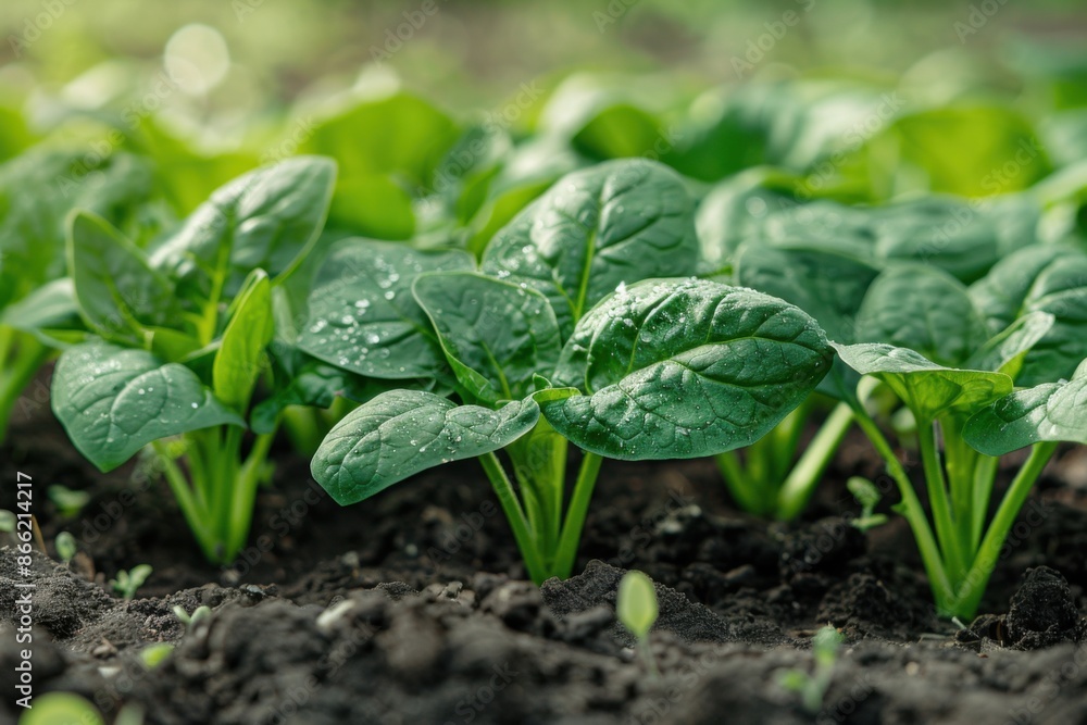 Fresh Green Spinach Growing in Garden Fresh Green Spinach Growing in Garden