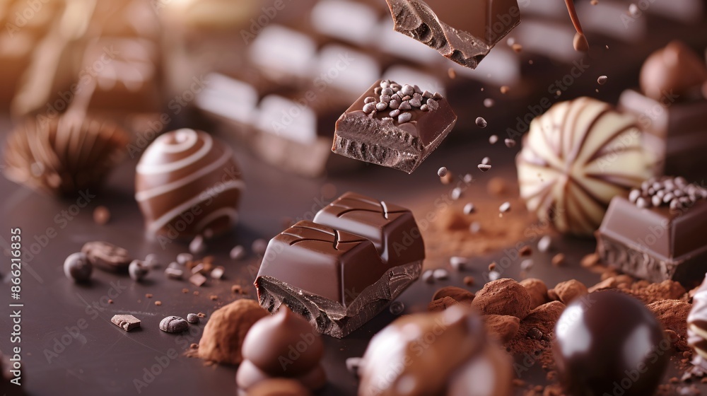 A luxurious advertisement for a new line of gourmet chocolates, featuring close-ups of the chocolates being crafted, packaged, and enjoyed, with a focus on the rich flavors and premium quality A luxurious advertisement for a new line of gourmet chocolates, featuring close-ups of the chocolates being crafted, packaged, and enjoyed, with a focus on the rich flavors and premium quality