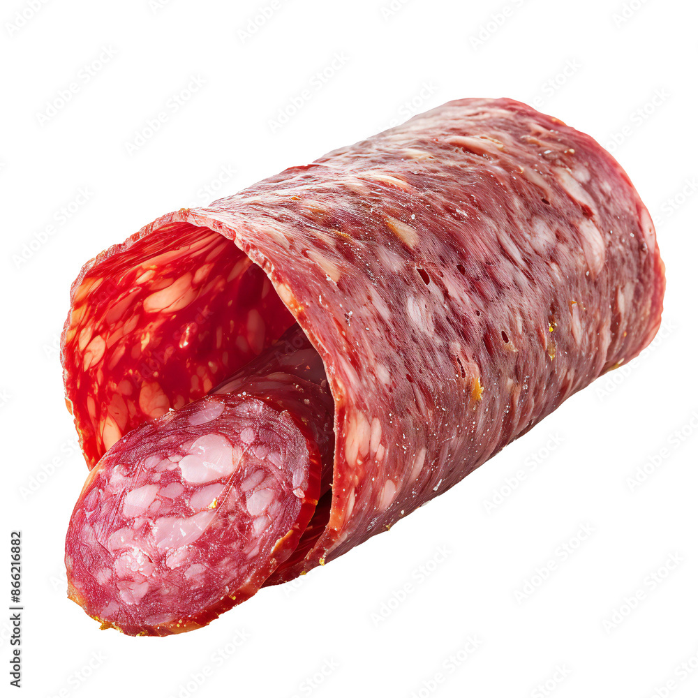 Detailed sliced salami closeup on transparent background Generative Ai Detailed sliced salami closeup on transparent background Generative Ai