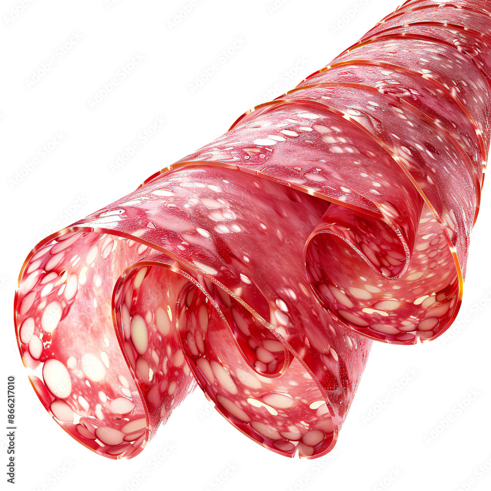 Detailed sliced salami closeup on transparent background Generative Ai Detailed sliced salami closeup on transparent background Generative Ai