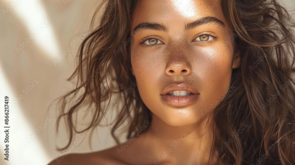 Latin American woman with beautiful face and fresh, smooth skin Model with beautiful, cute hair and natural makeup. realistic hyper realistic bright lighting white Latin American woman with beautiful face and fresh, smooth skin Model with beautiful, cute hair and natural makeup. realistic hyper realistic bright lighting white