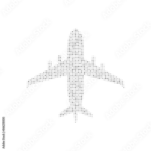 The airplane symbol filled with black dots. Pointillism style. Vector illustration on white background