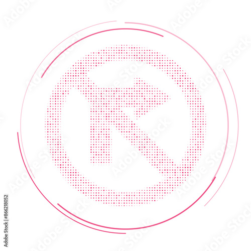 The no right turn symbol filled with pink dots. Pointillism style. Vector illustration on white background