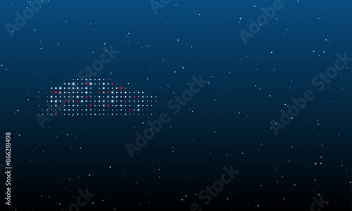 On the left is the electric car symbol filled with white dots. Background pattern from dots and circles of different shades. Vector illustration on blue background with stars