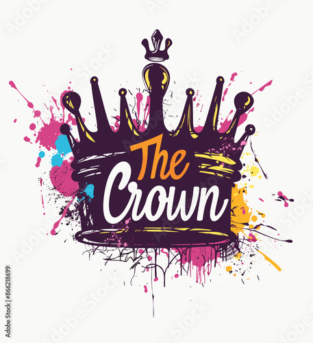 Black crown with red splashes of paint behind and below. The words The Crown are stylized and appear below the crown in a dripping font.