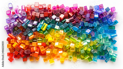 Full Color Beads On White Background, Close Up,Texture of colorful beads, multicolor background,different dyed plastic polymer resins for background


