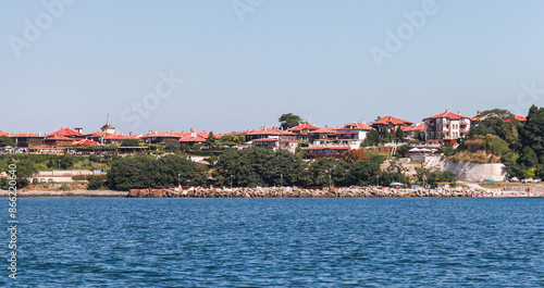 Nessebar old town, panoramic seaside landscape photo taken on a sunny day