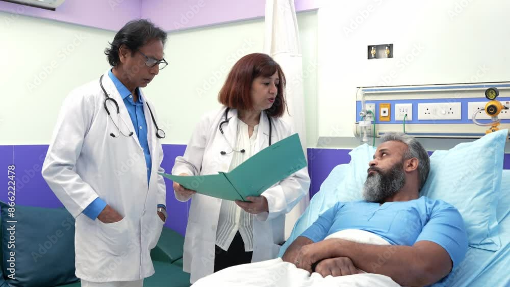 Indian doctors checking patient recovery on hospital bed, medical professionals discuss reports documents,Medicine, teamwork, Health care, 4k Indian doctors checking patient recovery on hospital bed, medical professionals discuss reports documents,Medicine, teamwork, Health care, 4k