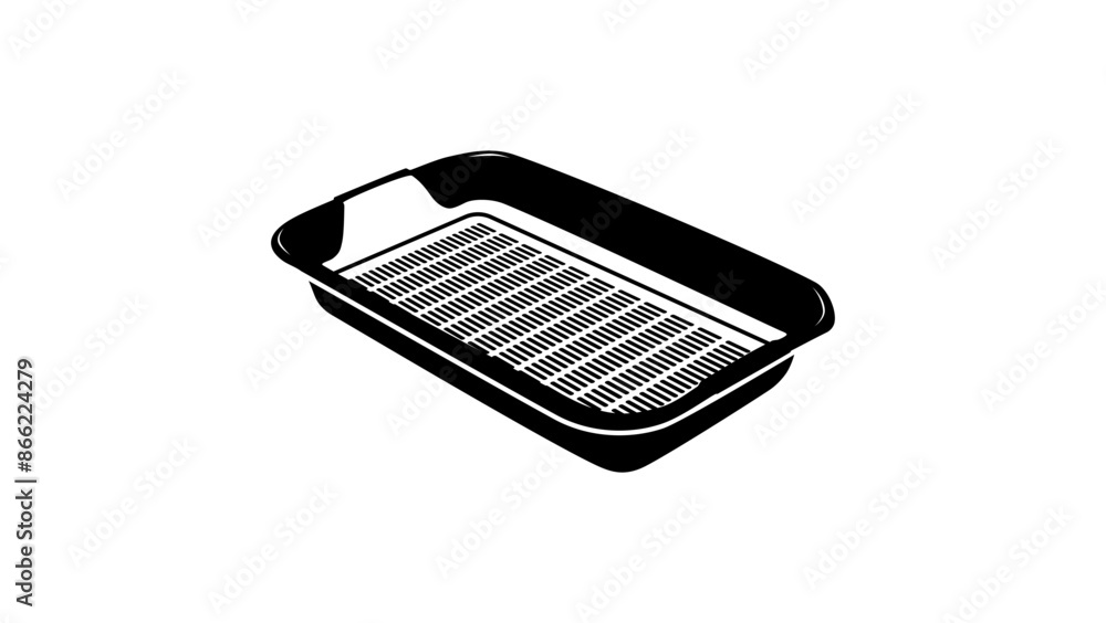 Open Top Cat Litter Tray., black isolated silhouette Open Top Cat Litter Tray., black isolated silhouette
