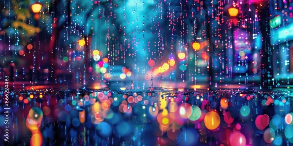 Abstract pattern of night light and raindrop blur bokeh background on city street with different Beautiful colors glow in the dark Abstract pattern of night light and raindrop blur bokeh background on city street with different Beautiful colors glow in the dark