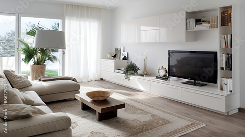 Modern Living Room with White Furniture and a Sectional Sofa