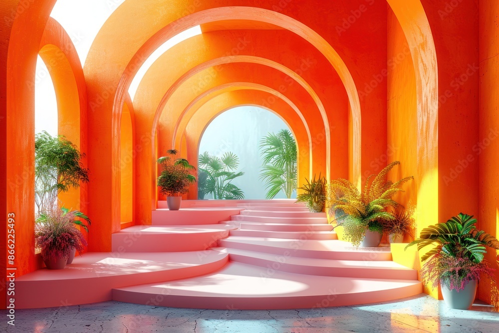 Fototapeta premium Clean and Sleek 3D Podium Design in Vibrant Peach Fuzz Color