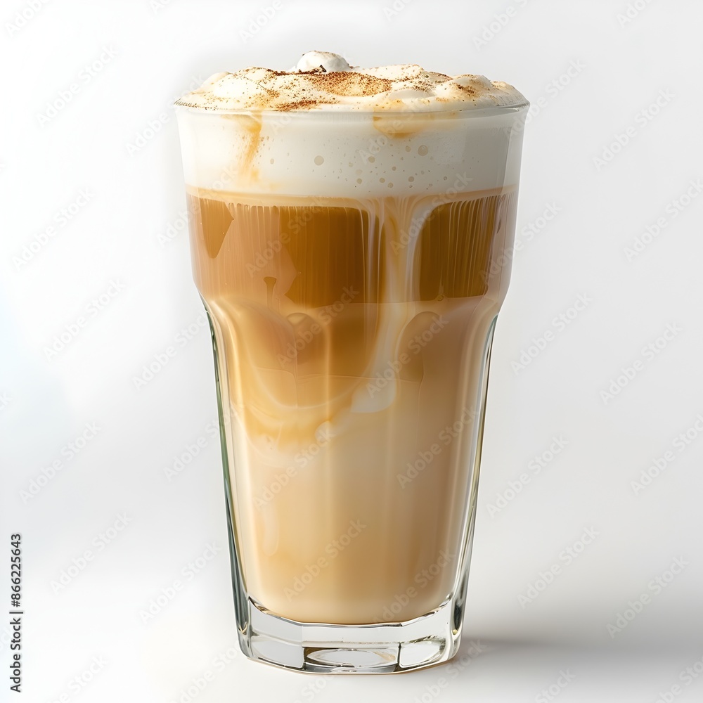 Tall Glass of Frothy Latte with Coffee Drink Isolated on Clean White Background Tall Glass of Frothy Latte with Coffee Drink Isolated on Clean White Background