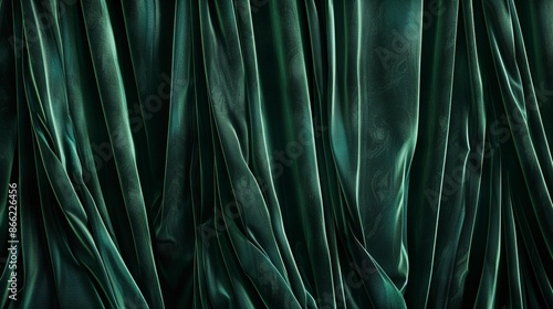 the luxurious texture of velvet curtains in a green hue, creating a soothing and elegant abstract background. Generative ai