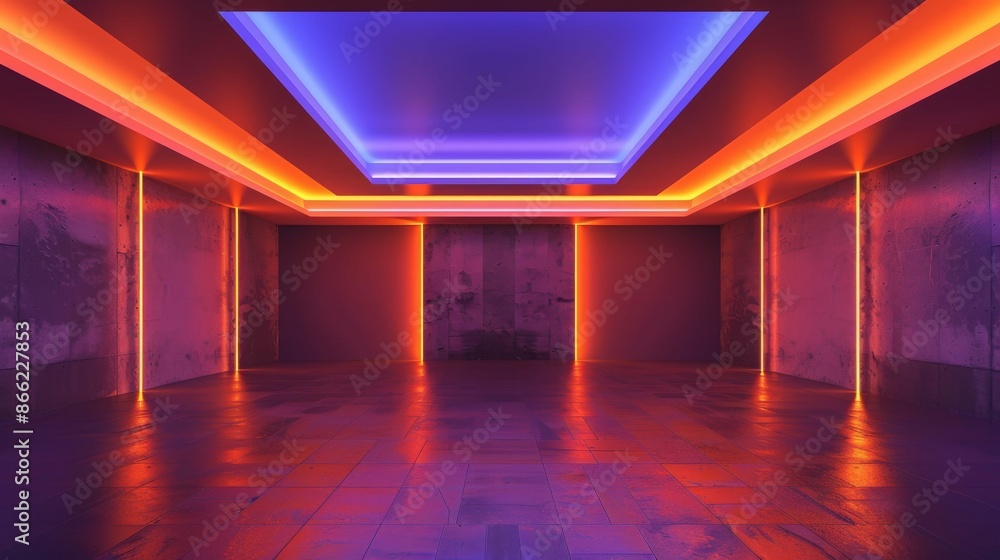 Abstract background with neon lights on concrete walls and floor. Abstract background with neon lights on concrete walls and floor.
