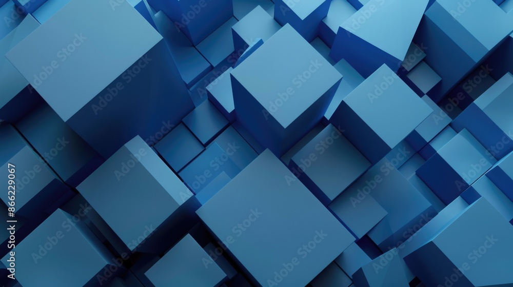 Geometric Blue Background. Three-dimensional Abstract Graphic Design with Monotone Cubes Geometric Blue Background. Three-dimensional Abstract Graphic Design with Monotone Cubes