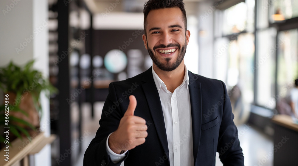 A smiling businessman giving thumbs up. A smiling businessman giving thumbs up.