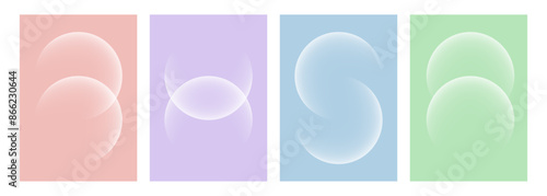 Set of white color gradient round shapes. Futuristic abstract backgrounds with light soft colored spheres for creative graphic design. Vector illustration.