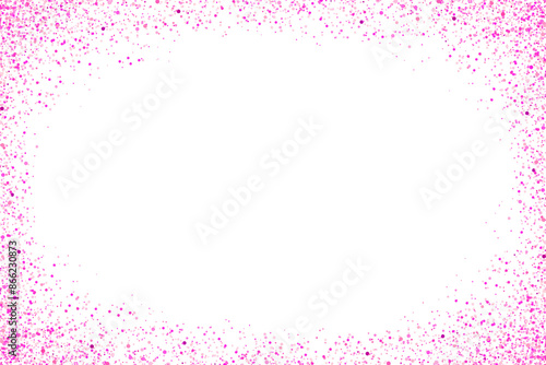 Pink glitter powder dust particles frame. Magic shining pink dust border isolated on a transparent background. Shiny dust bokeh particles. Luxury celebration festive Decoration design element 