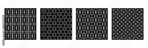 Set of 4 Oriental black and white pattern for fabric, wallpaper, flyer, business card. For use in graphics.