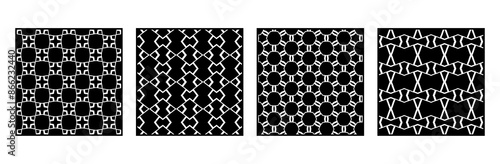 Set of 4 Oriental black and white pattern for fabric, wallpaper, flyer, business card. For use in graphics.