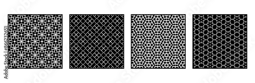 Set of 4 Oriental black and white pattern for fabric, wallpaper, flyer, business card. For use in graphics.