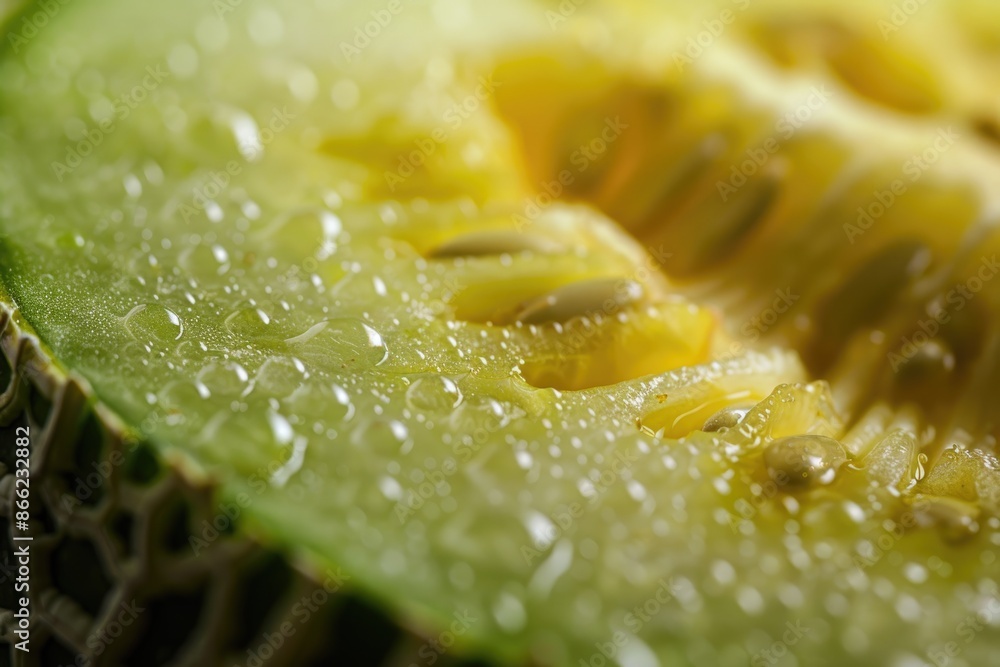 Vibrant Melon Slice with Fresh Dew Drops Close-up Vibrant Melon Slice with Fresh Dew Drops Close-up