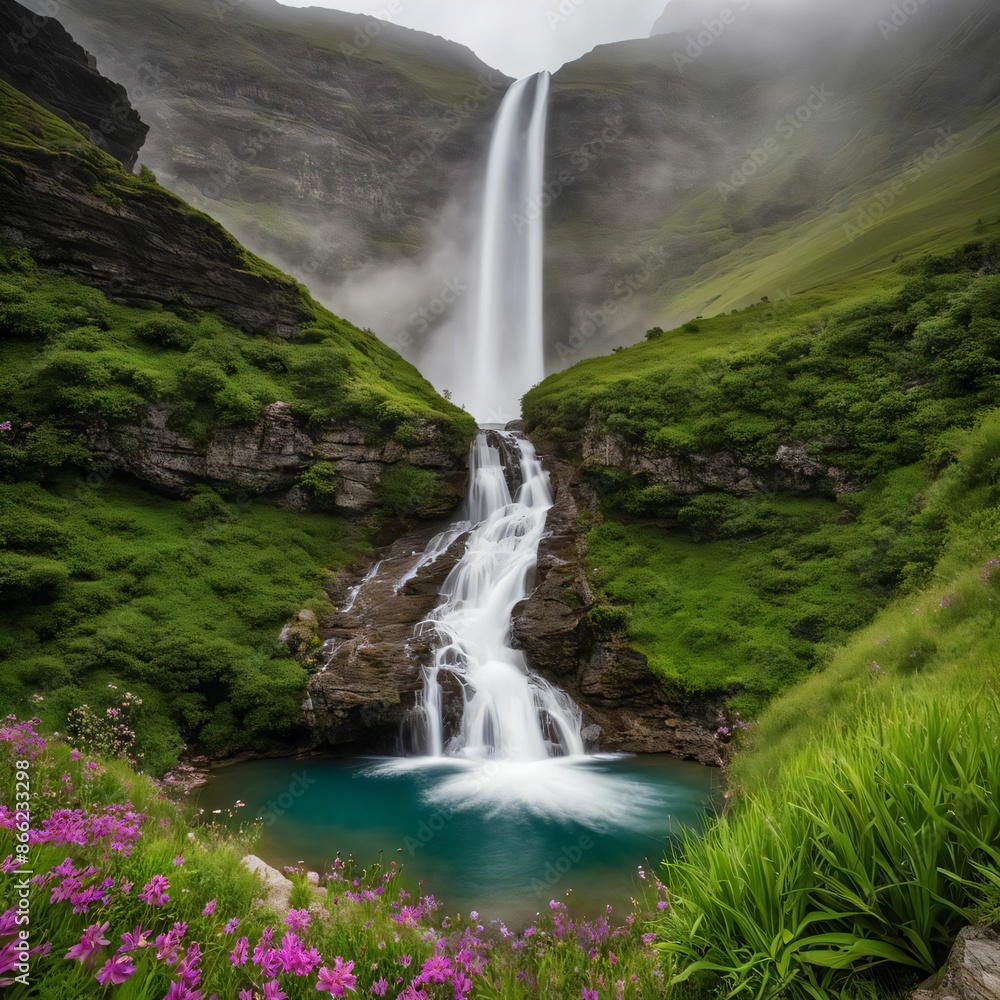 Fototapeta premium Mountain side waterfall