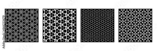 Set of 4 Oriental black and white pattern for fabric, wallpaper, flyer, business card. For use in graphics.