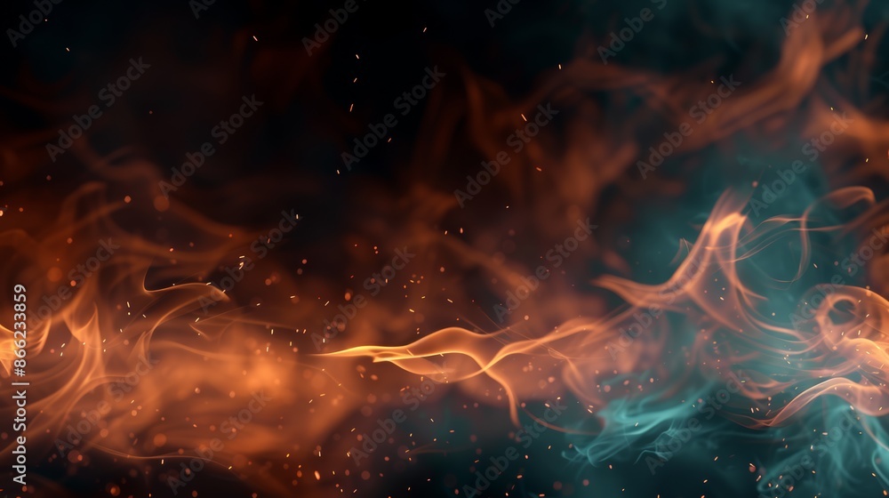 Fire flames dancing in the night with a smoky background Fire flames dancing in the night with a smoky background