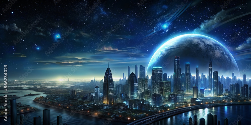 Futuristic Cityscape under a Starry Sky Futuristic Cityscape under a Starry Sky