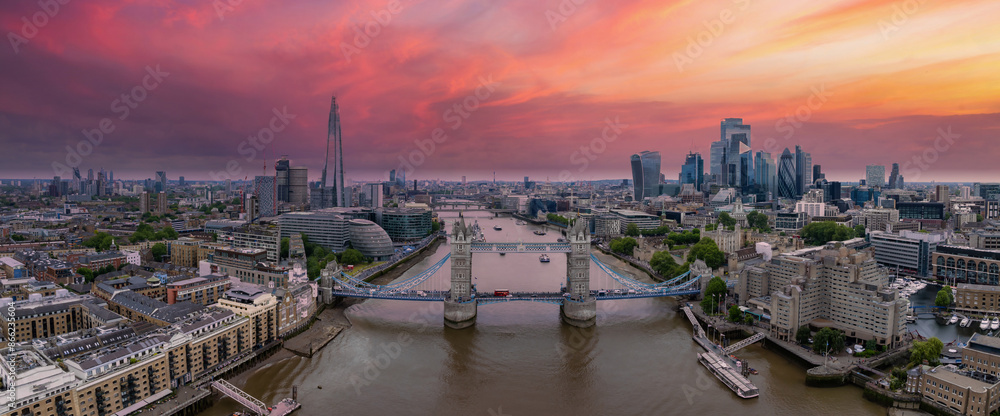 Fototapeta premium Aerial view of the Tower bridge in London, UK. The center of London over river Thames. Capital of Great Britain.