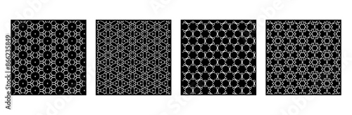 Set of 4 Oriental black and white pattern for fabric, wallpaper, flyer, business card. For use in graphics.